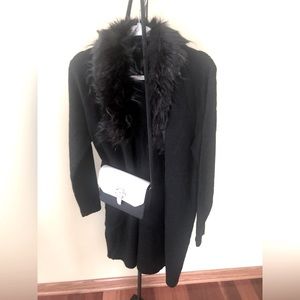 NWT Black Cardigan with Black Faux Fur Collar